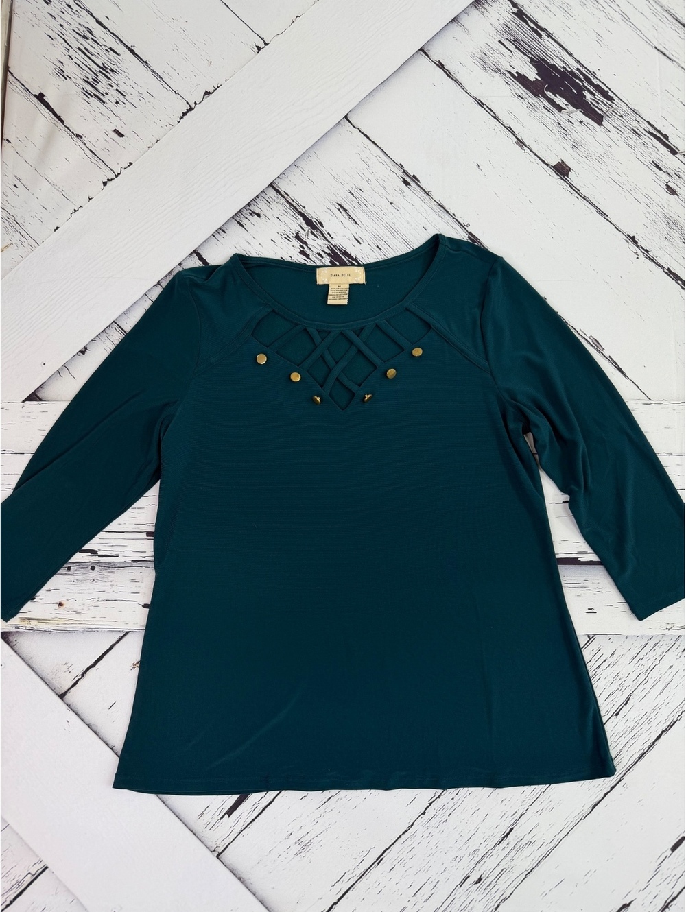 Diana Belle Teal Caged Cutout Blouse M • Whimsigoth Studded Workwear Women’s Top